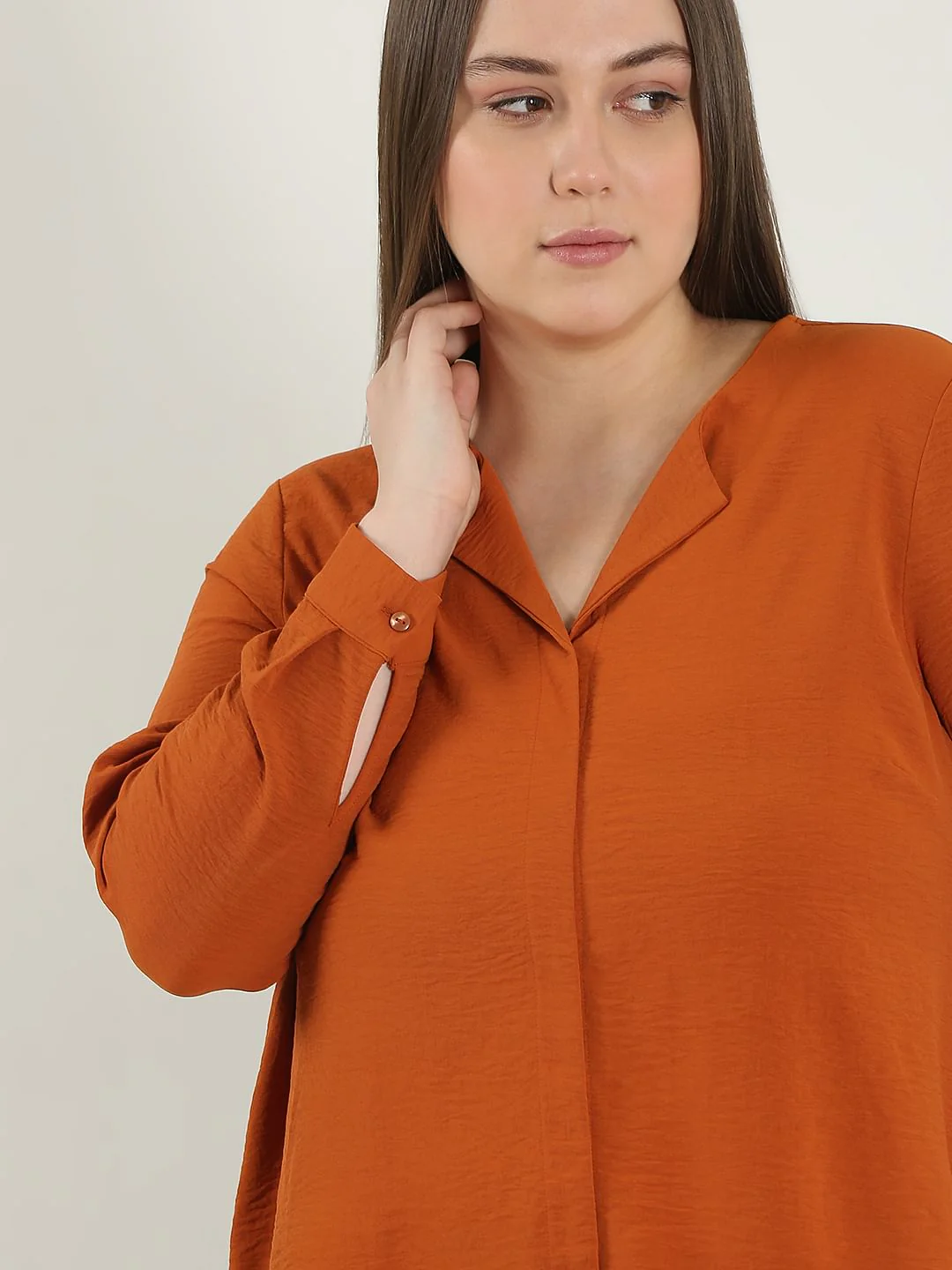 Curve Orange V Neck Shirt - Image 6