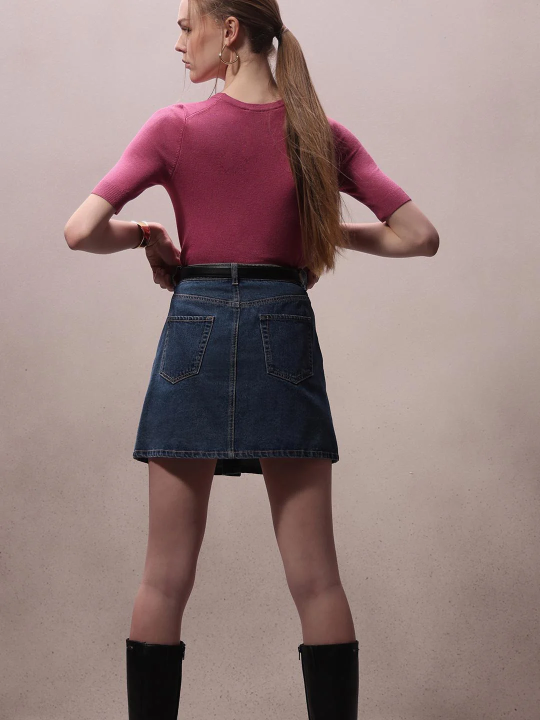 Pink Knitted Short Sleeves Top