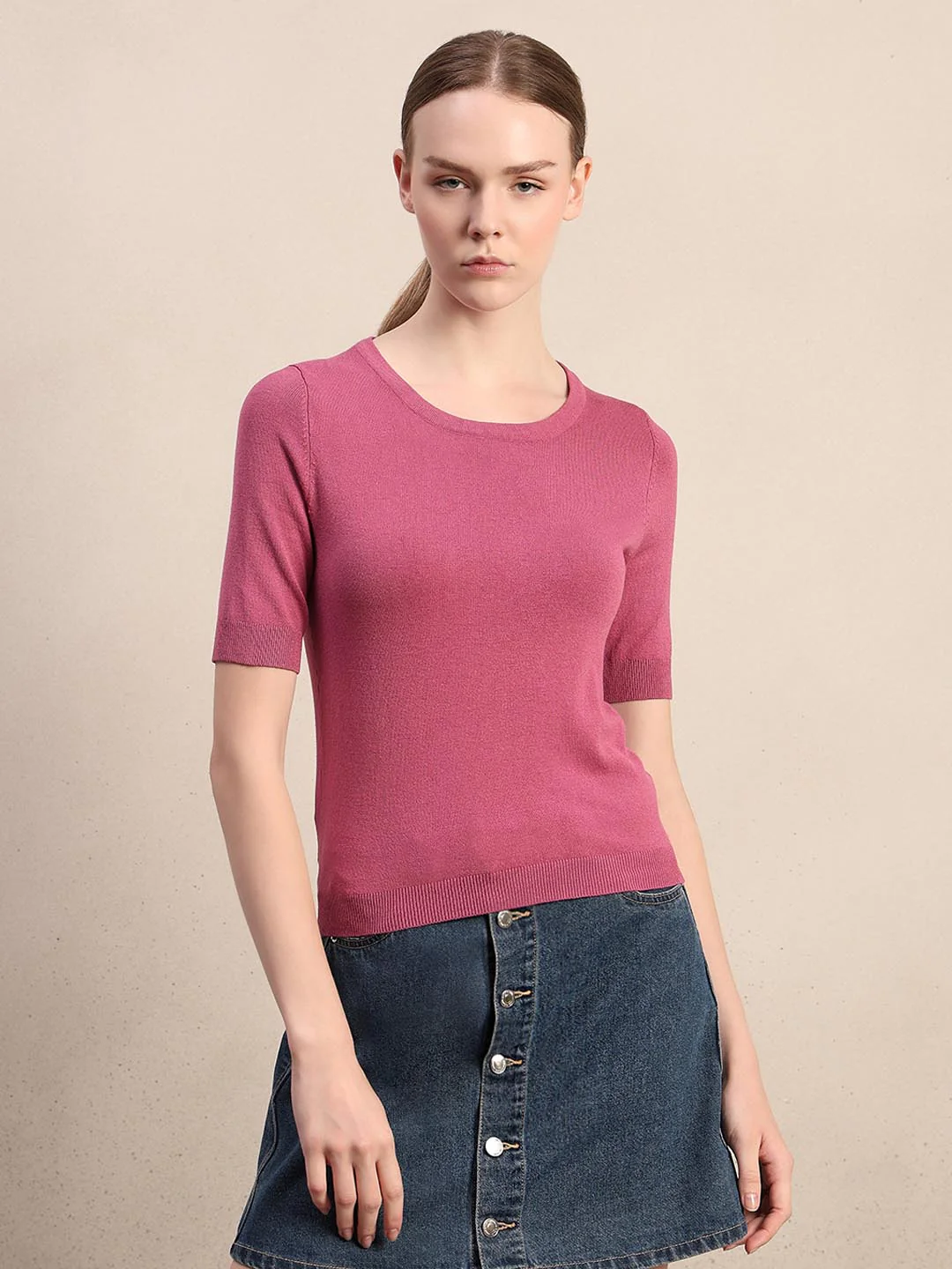 Pink Knitted Short Sleeves Top - Image 2