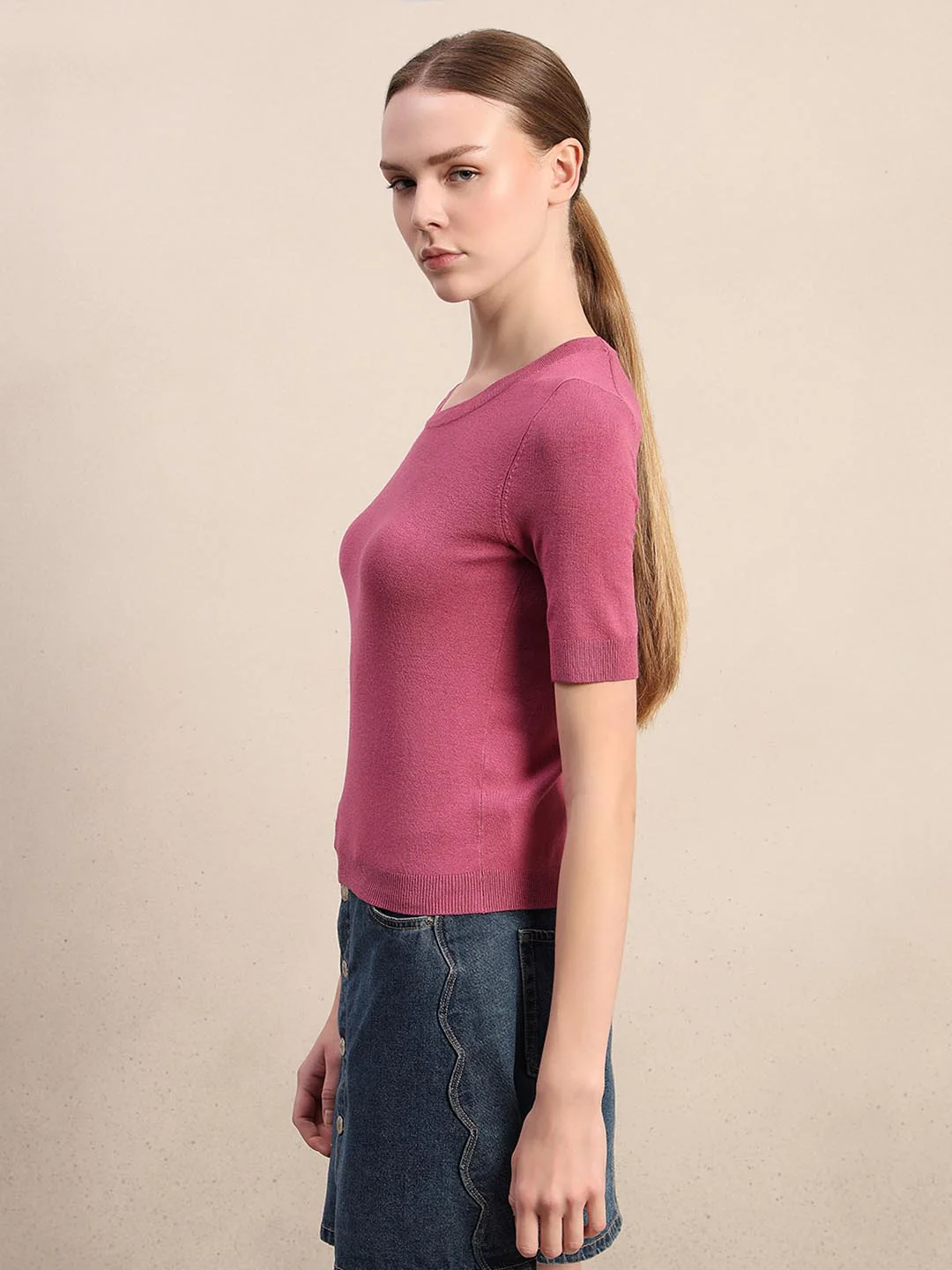 Pink Knitted Short Sleeves Top - Image 3