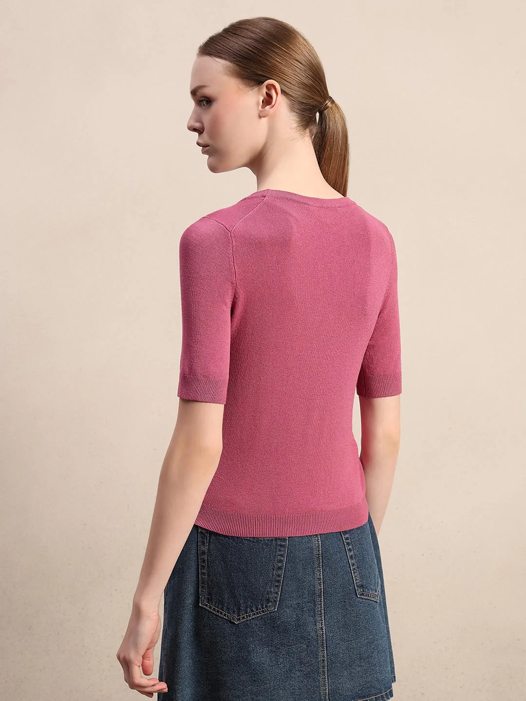 Pink Knitted Short Sleeves Top - Image 4