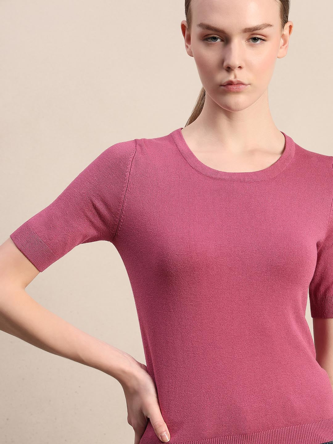 Pink Knitted Short Sleeves Top - Image 6