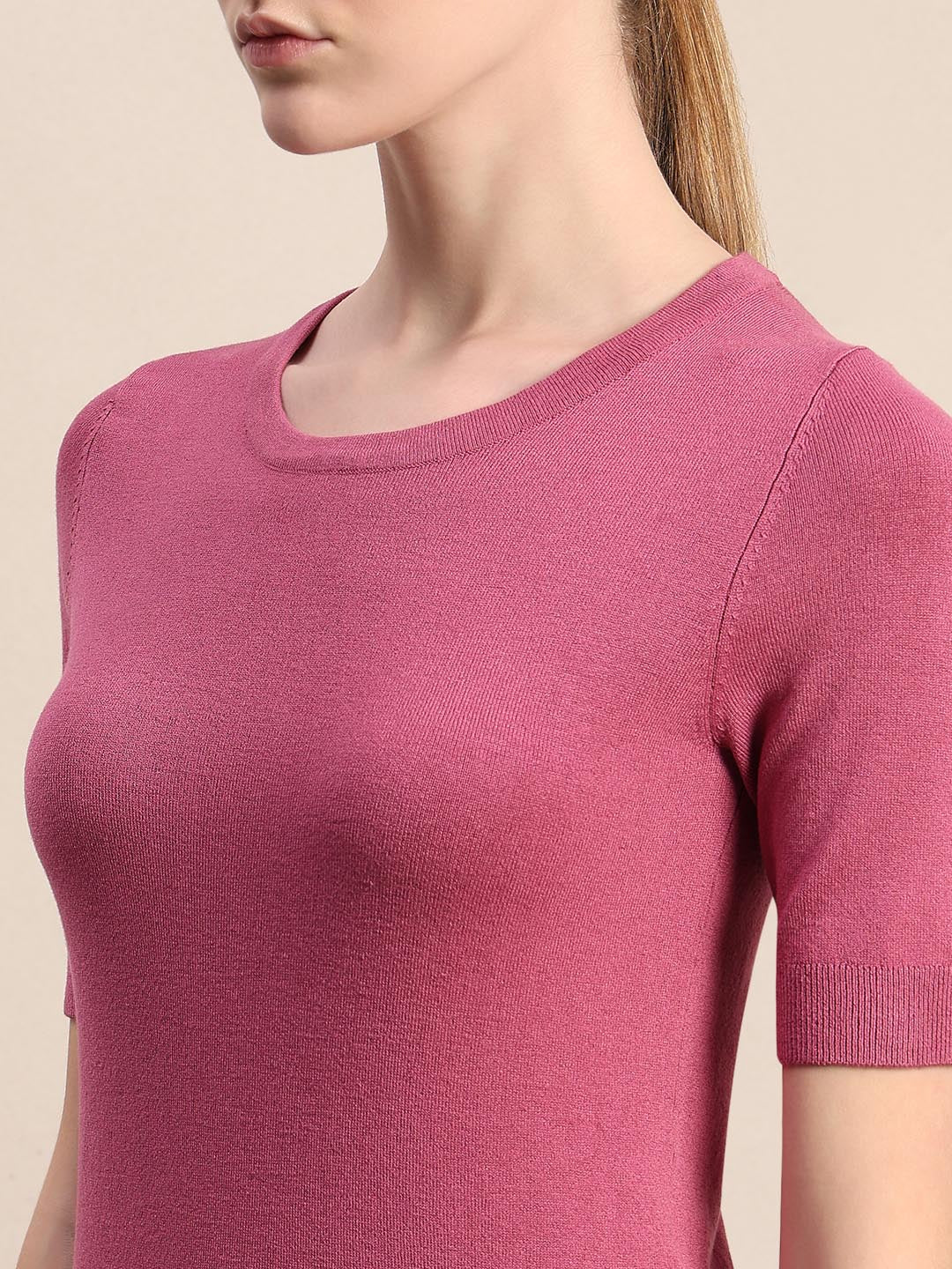 Pink Knitted Short Sleeves Top - Image 8