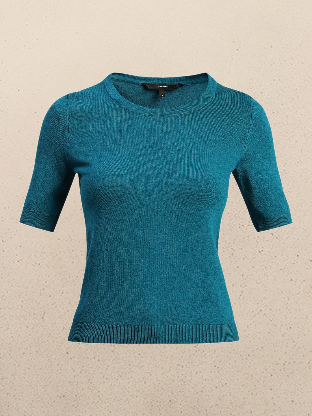 Teal Blue Knitted Short Sleeves Top - Image 7