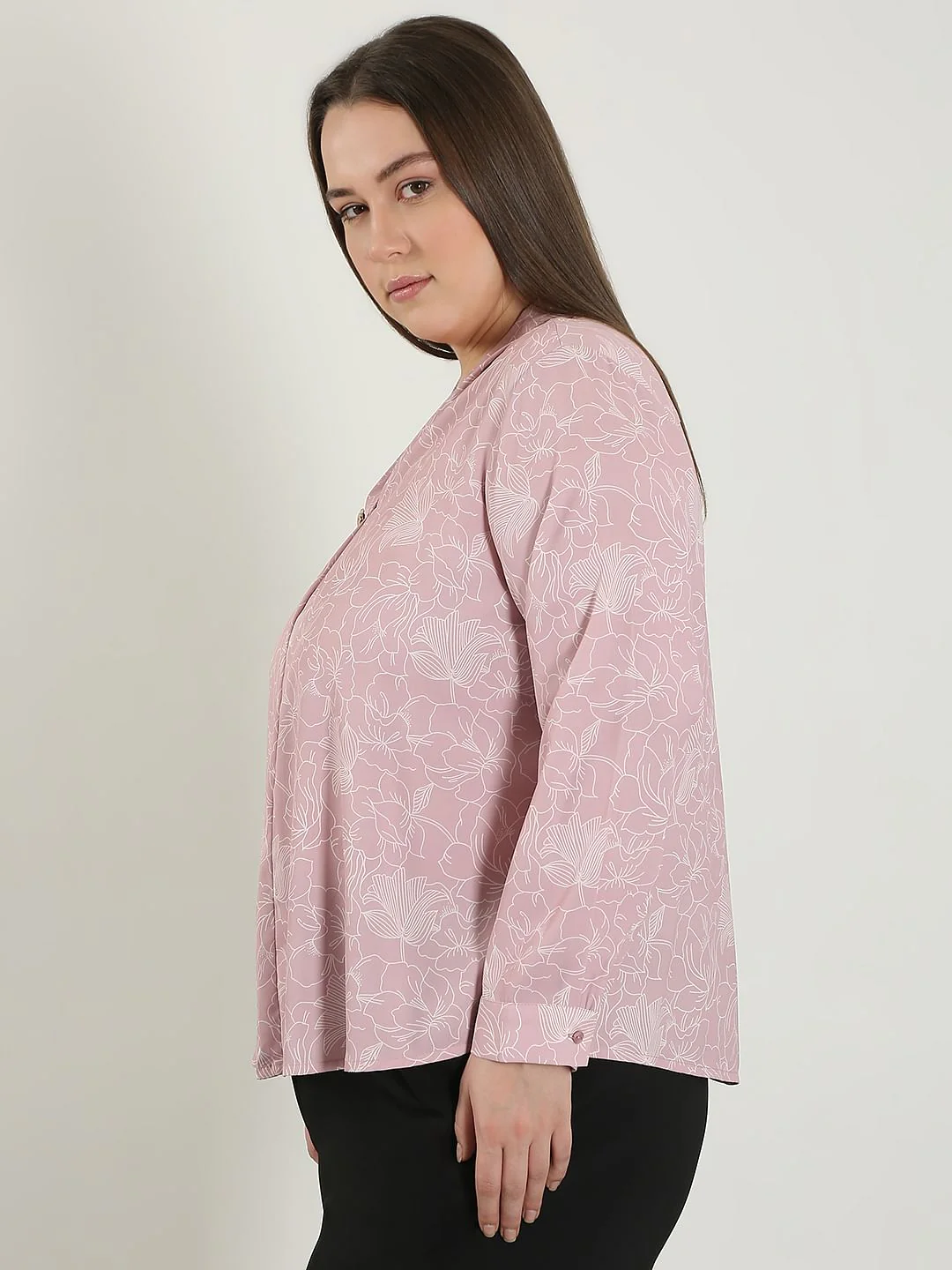 Curve Pink Printed V Neck Top - Image 3