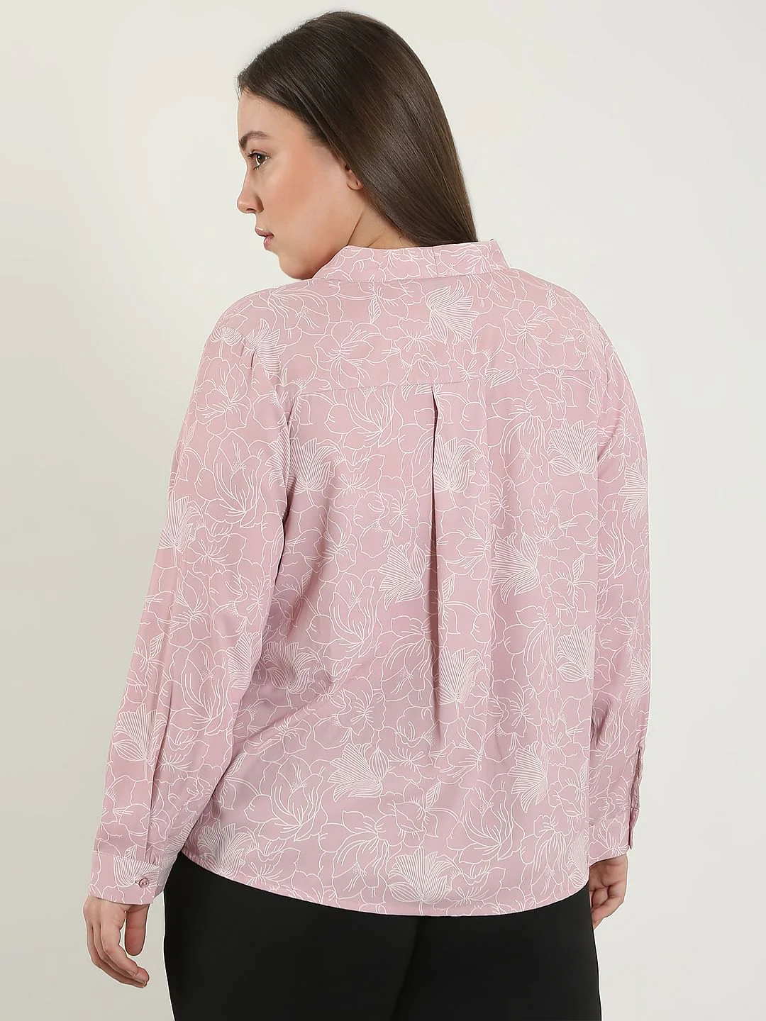 Curve Pink Printed V Neck Top - Image 4