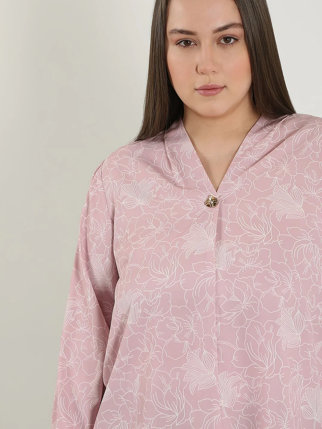 Curve Pink Printed V Neck Top - Image 6