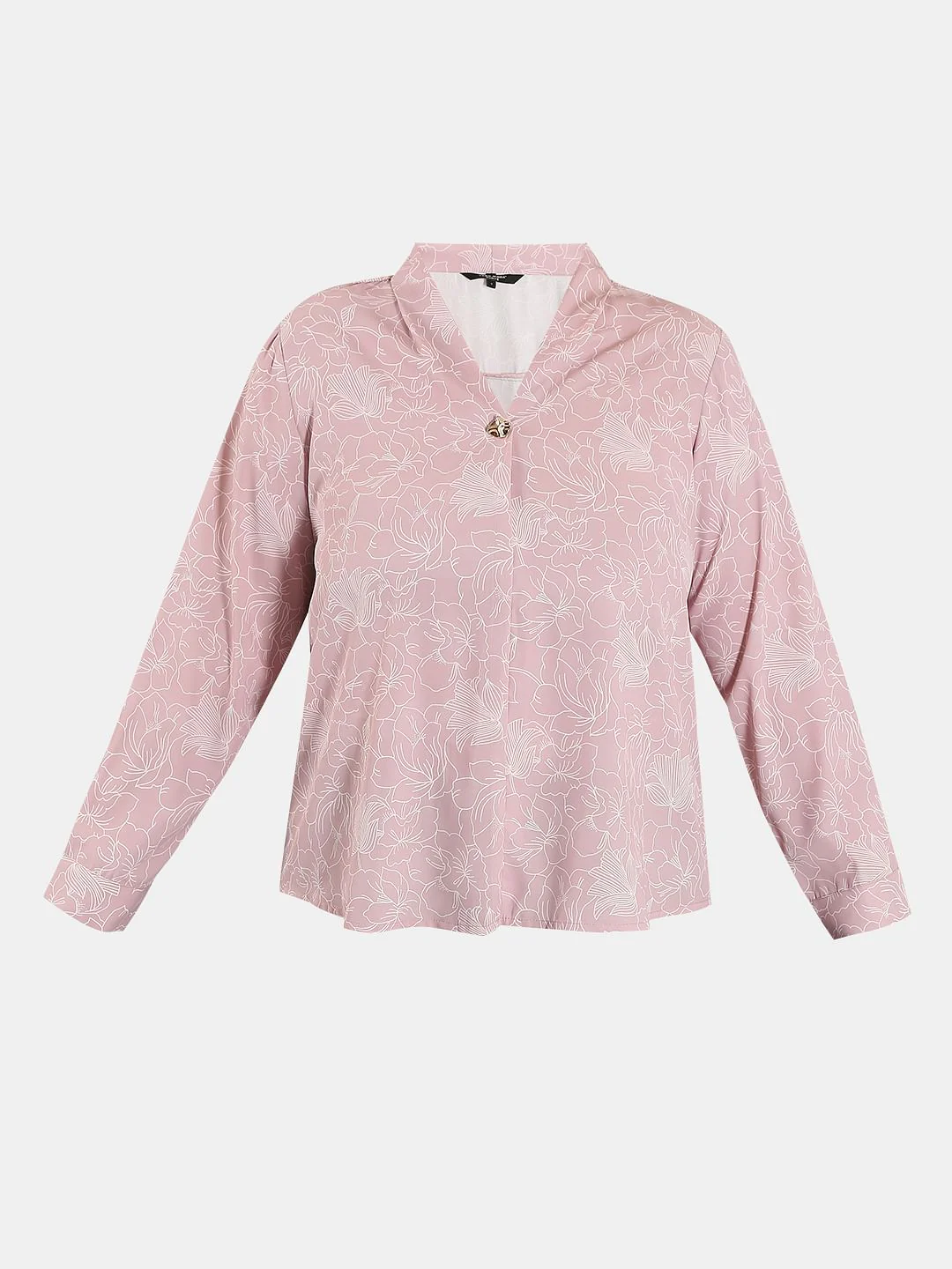 Curve Pink Printed V Neck Top - Image 7