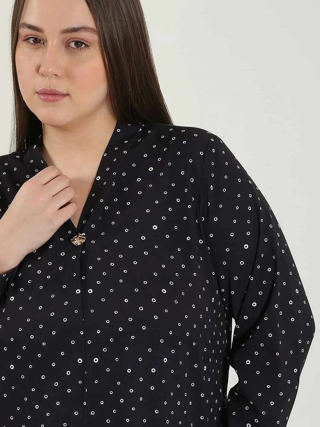Curve Black Printed V Neck Top - Image 6