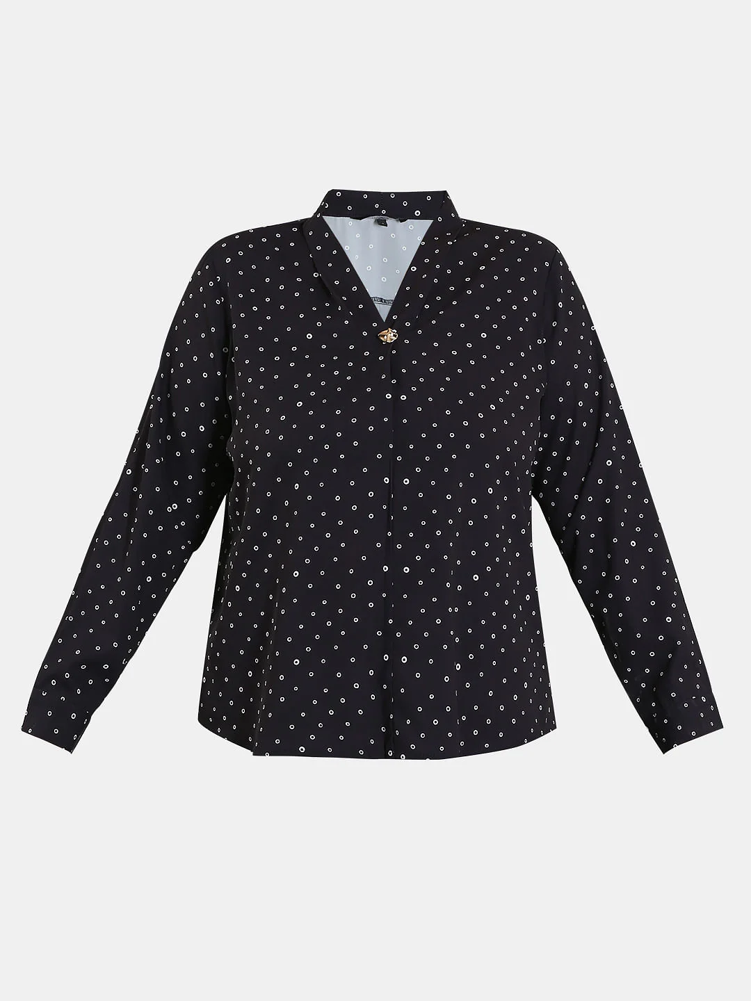 Curve Black Printed V Neck Top - Image 7