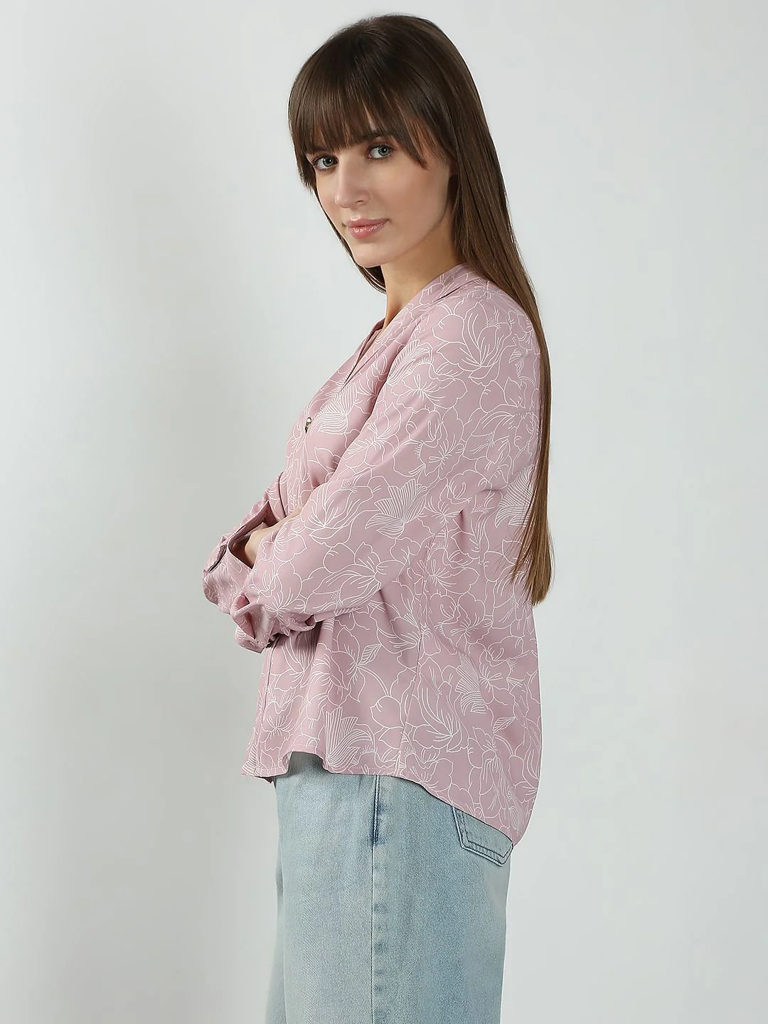 Pink Floral Print V Neck Top - Image 3