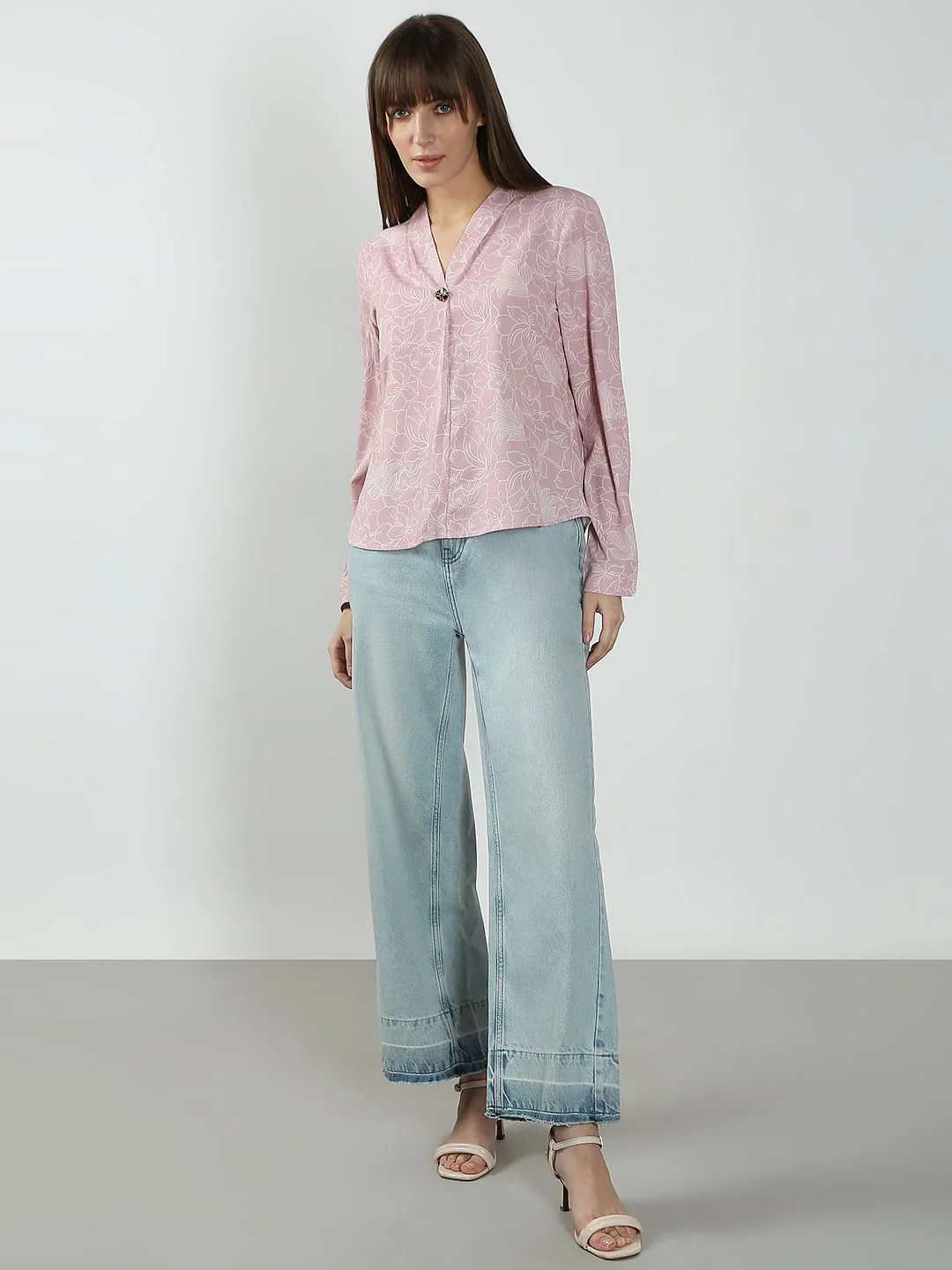 Pink Floral Print V Neck Top - Image 5