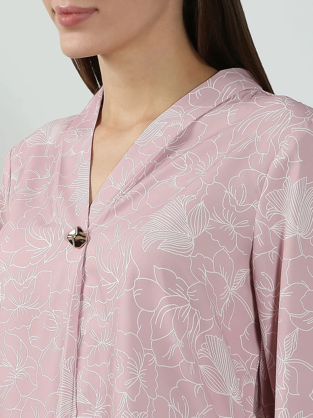 Pink Floral Print V Neck Top - Image 8