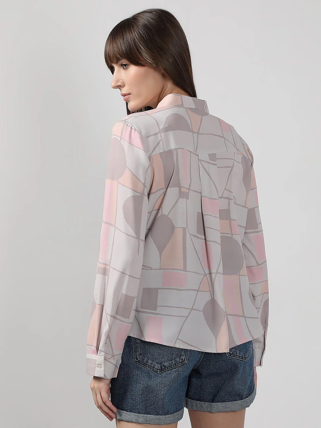 Grey Printed V Neck Top - Image 4