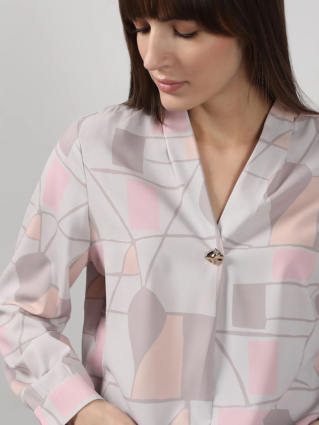 Grey Printed V Neck Top - Image 6