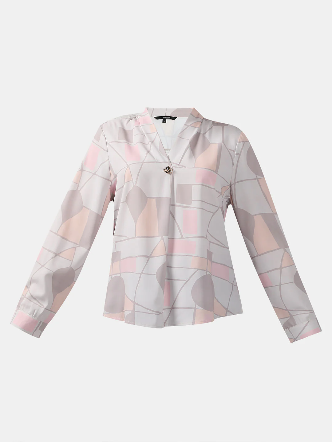 Grey Printed V Neck Top - Image 7