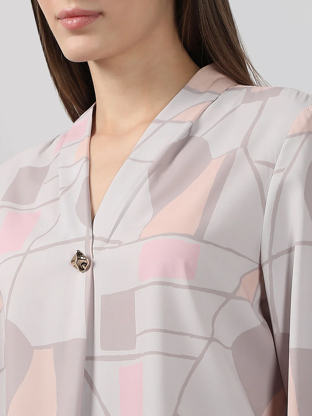 Grey Printed V Neck Top - Image 8