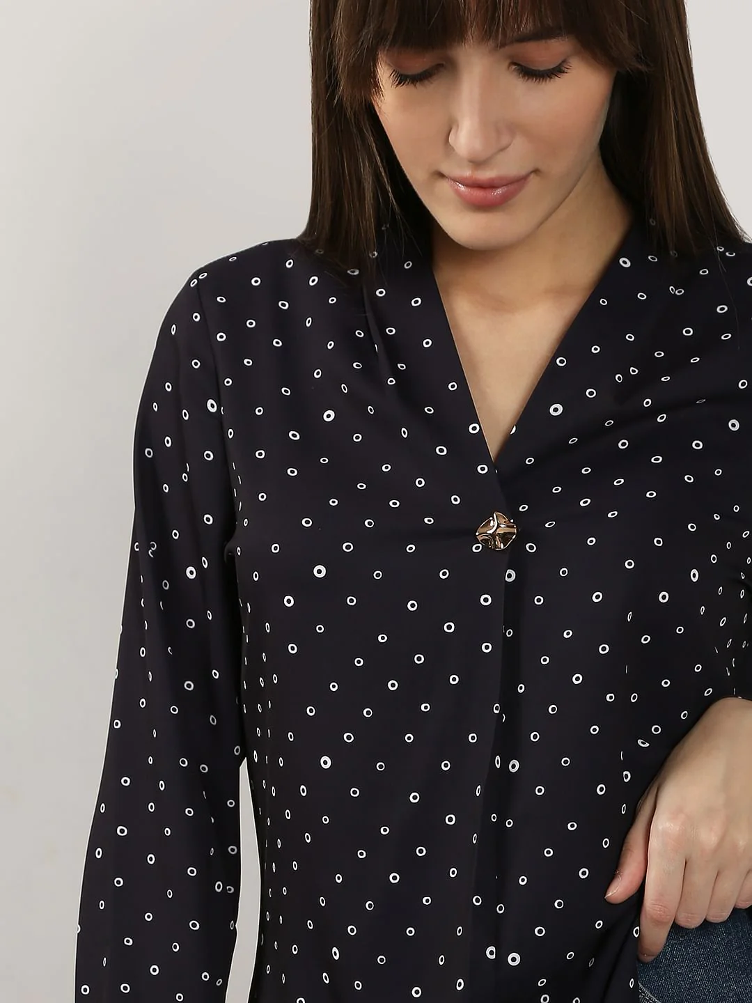 Black Printed V Neck Top - Image 6