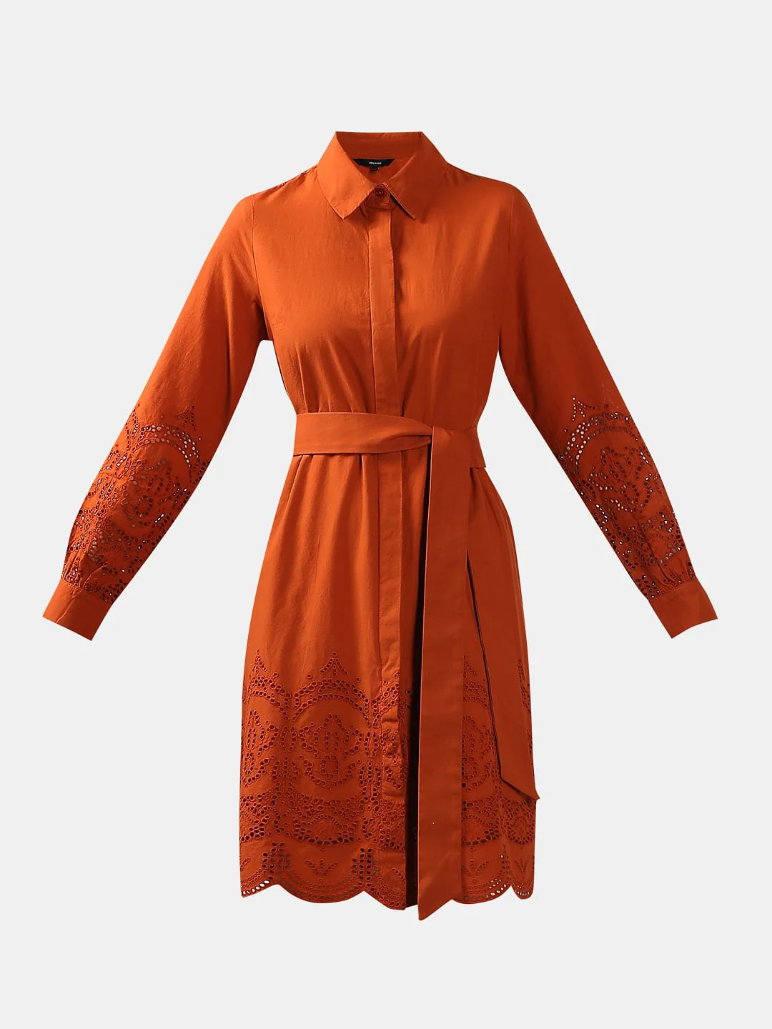 Rust Orange Schiffli Detail Cotton Dress - Image 7