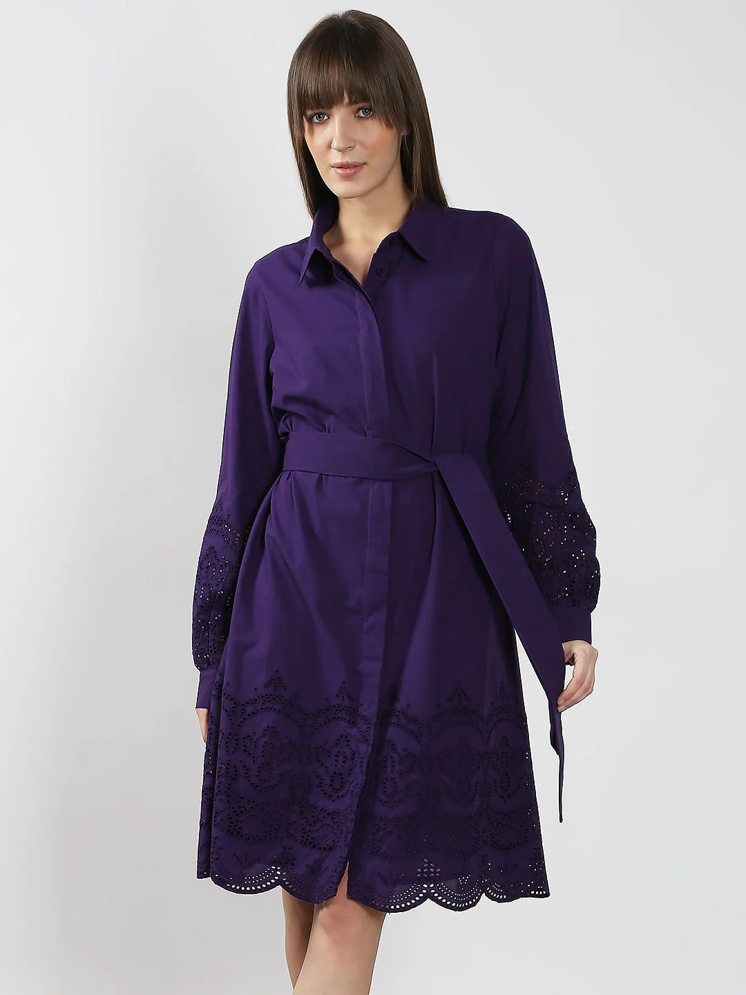 Purple Cotton Shirt Dress - Image 2