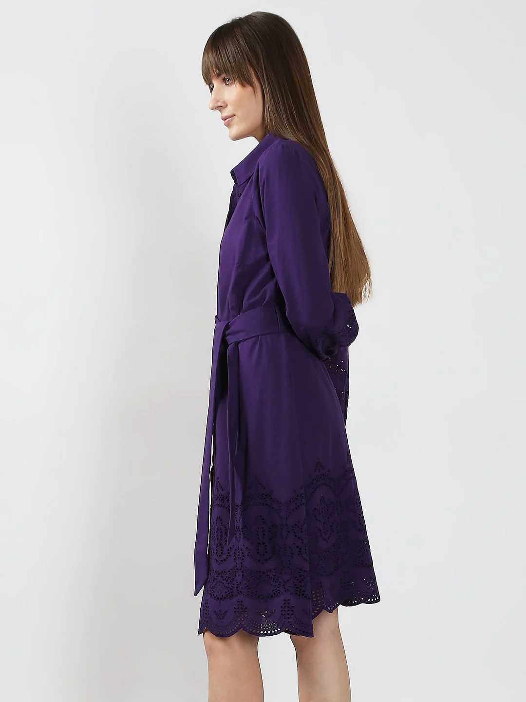 Purple Cotton Shirt Dress - Image 3
