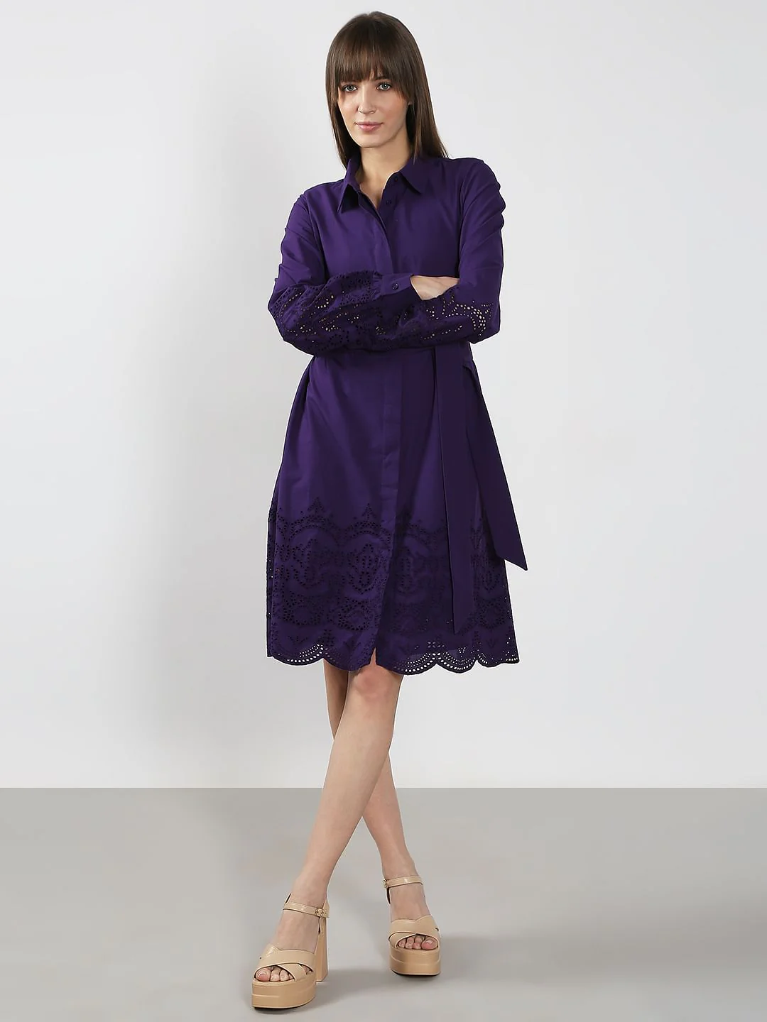 Purple Cotton Shirt Dress - Image 5