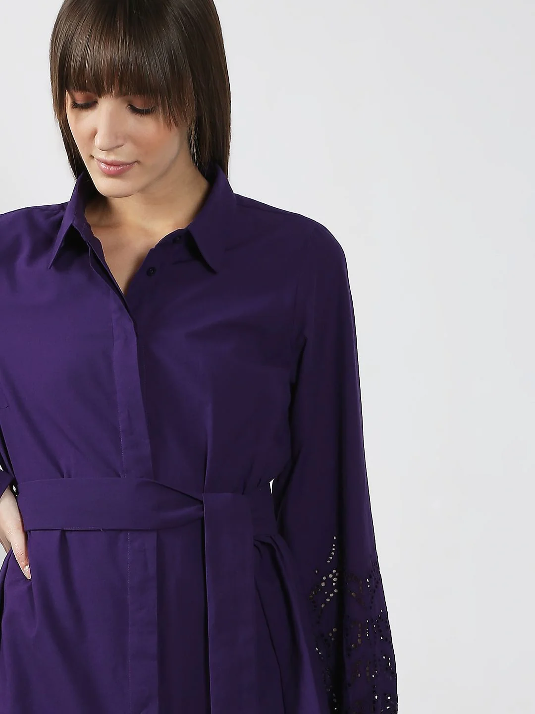 Purple Cotton Shirt Dress - Image 6