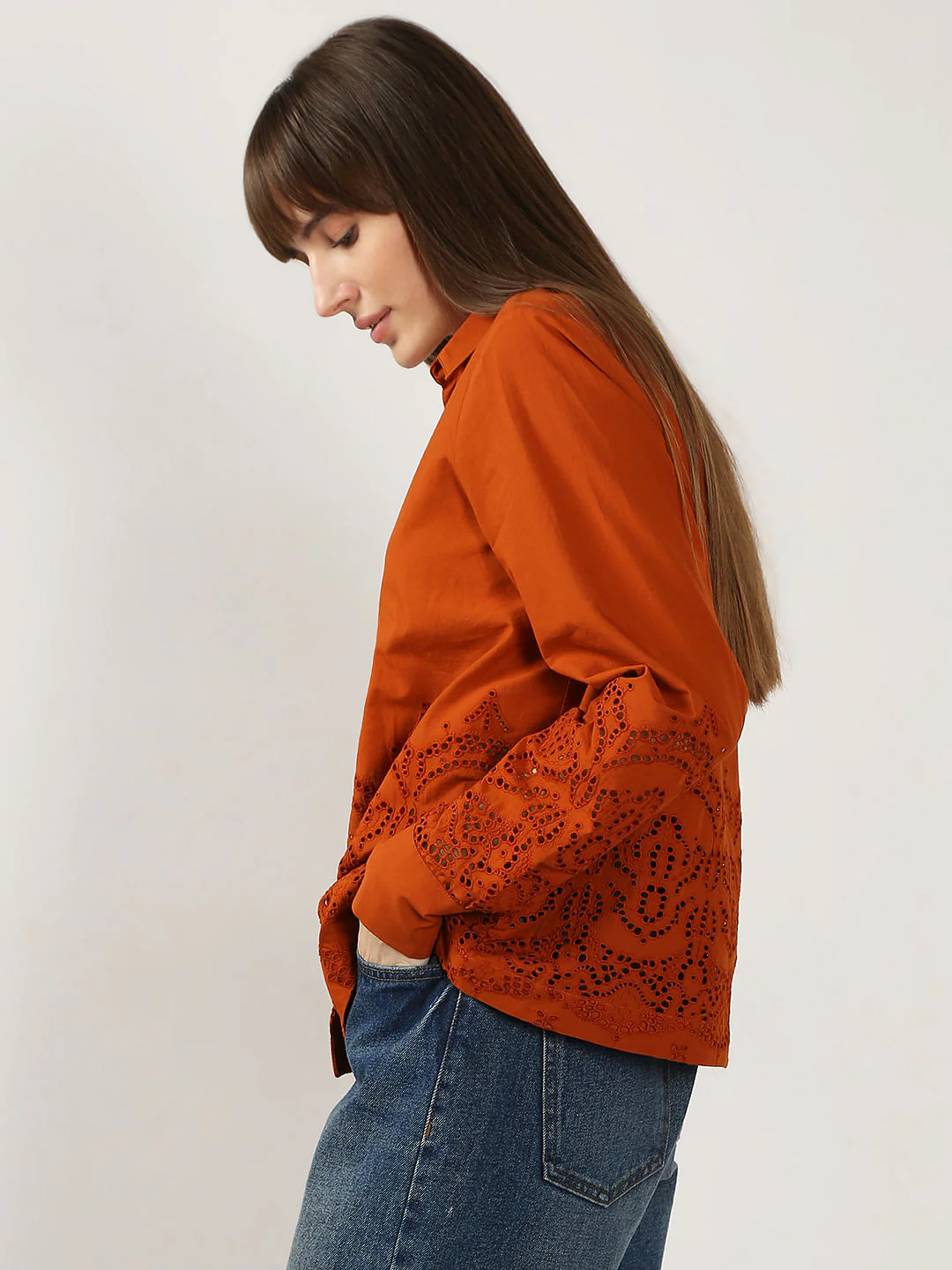 Rust Red Schiffli Cotton Shirt - Image 3