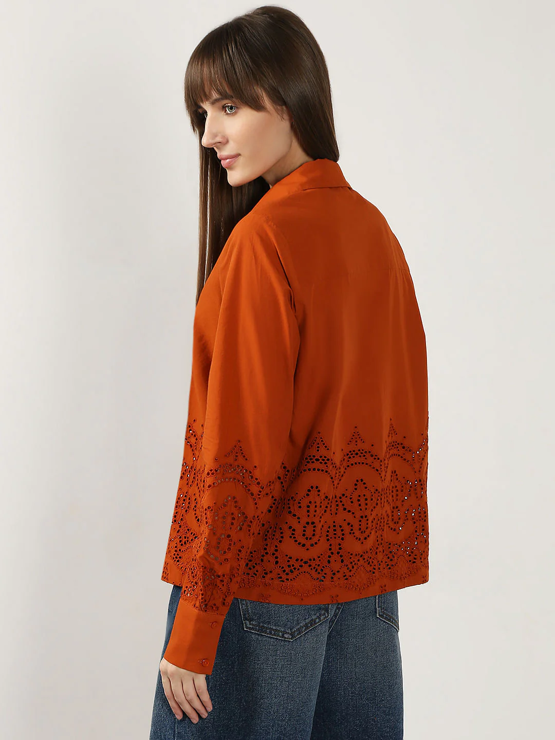 Rust Red Schiffli Cotton Shirt - Image 4