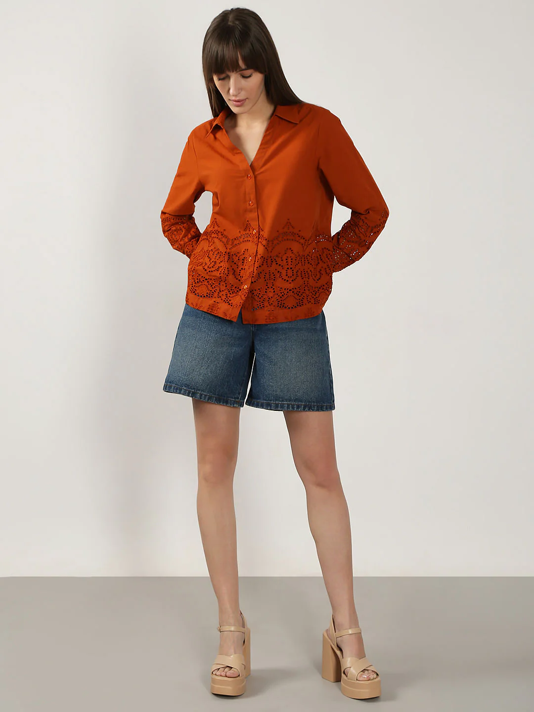 Rust Red Schiffli Cotton Shirt - Image 5