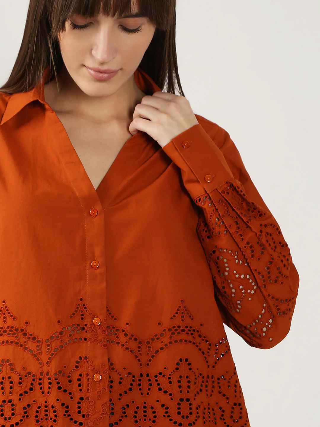 Rust Red Schiffli Cotton Shirt - Image 6