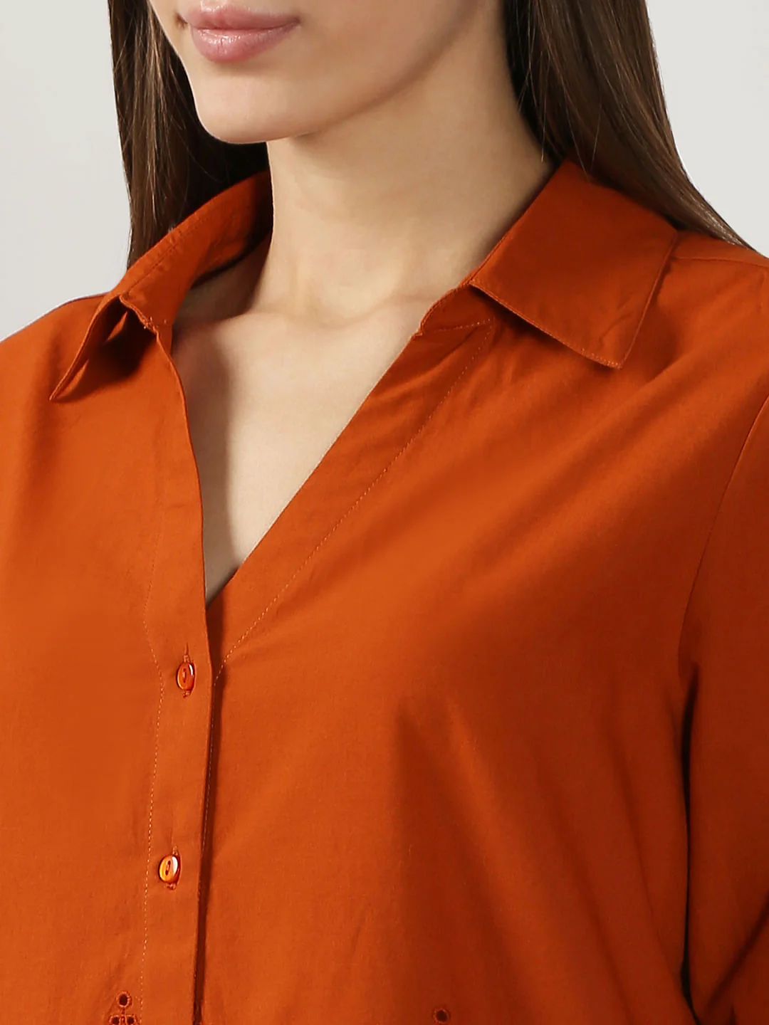 Rust Red Schiffli Cotton Shirt - Image 8