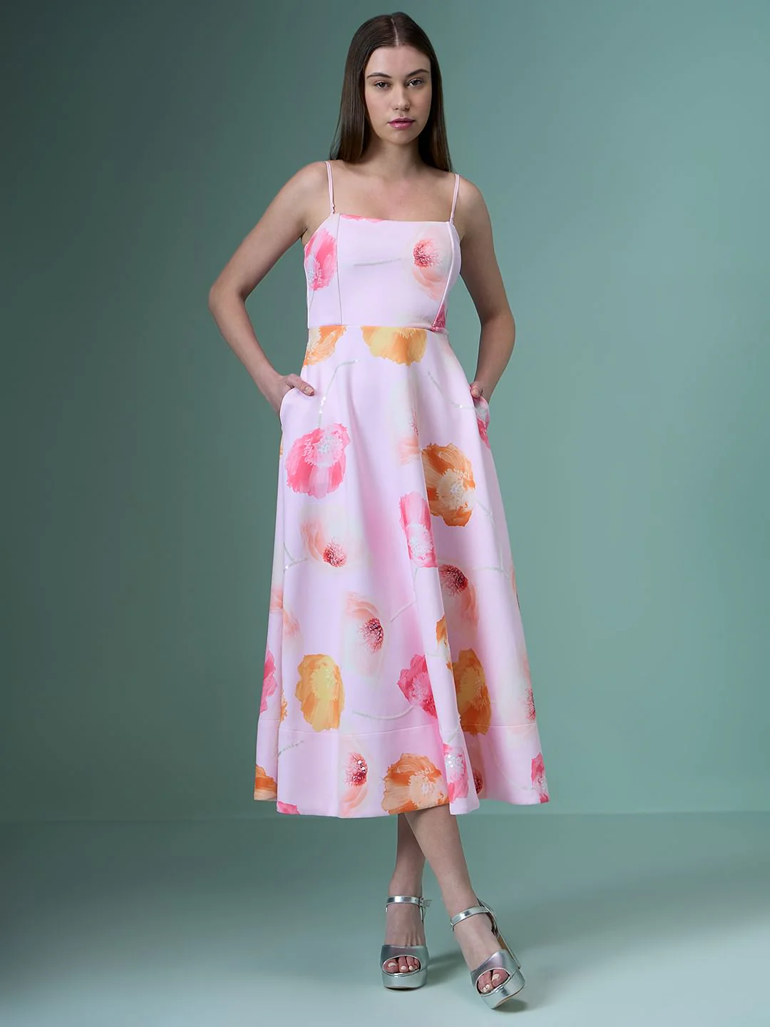 Marquee Pink Floral Midi Dress - Image 2