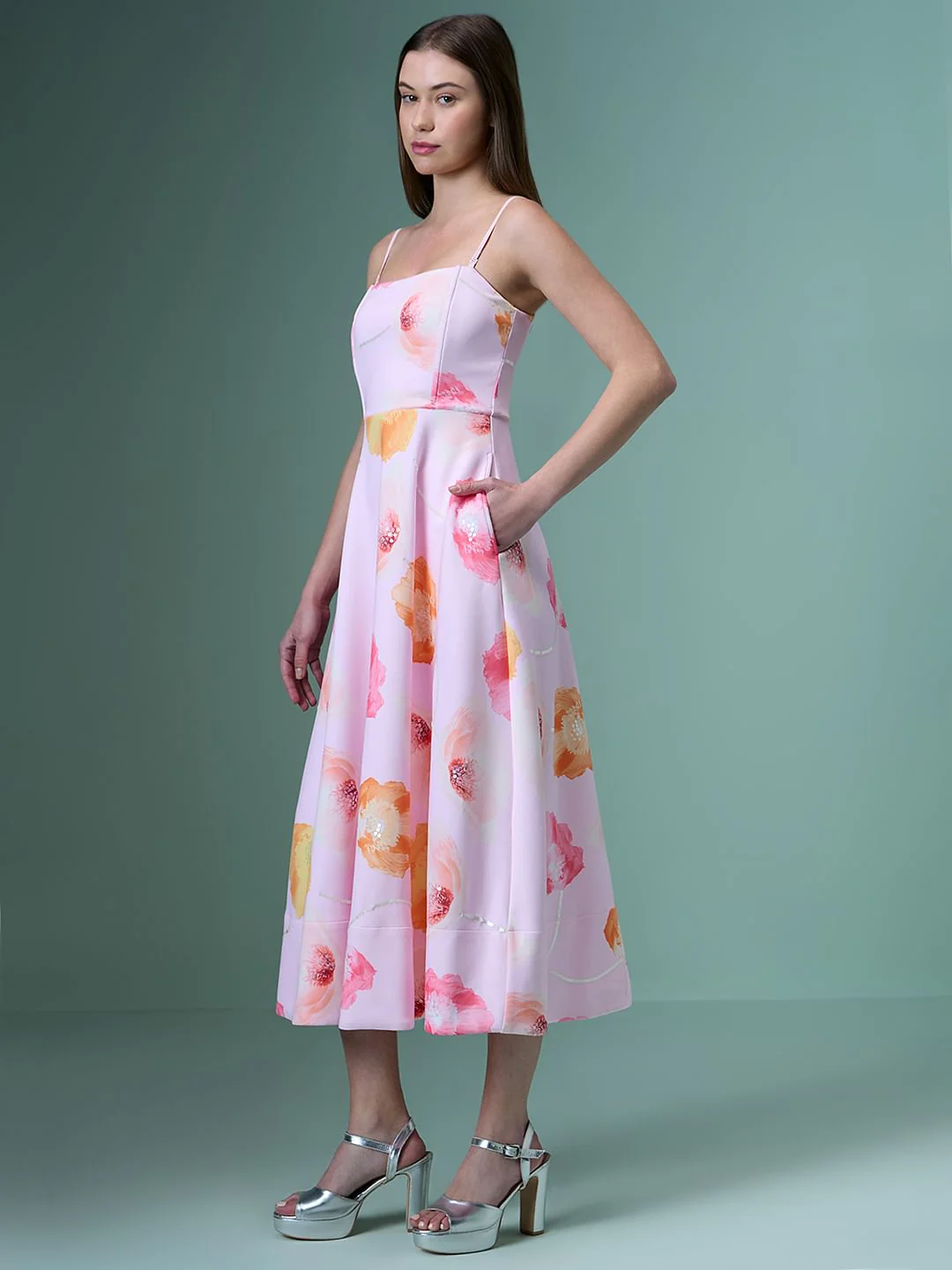 Marquee Pink Floral Midi Dress - Image 3