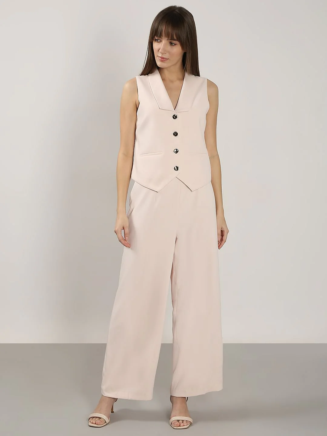 Cream Pink Co-Ord Set Waistcoat - Image 5