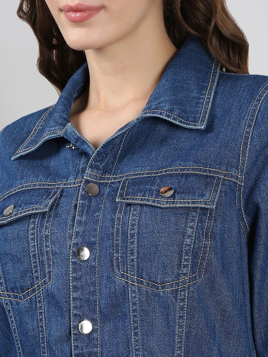 Blue Cotton Fit & Flare Denim Dress - Image 7
