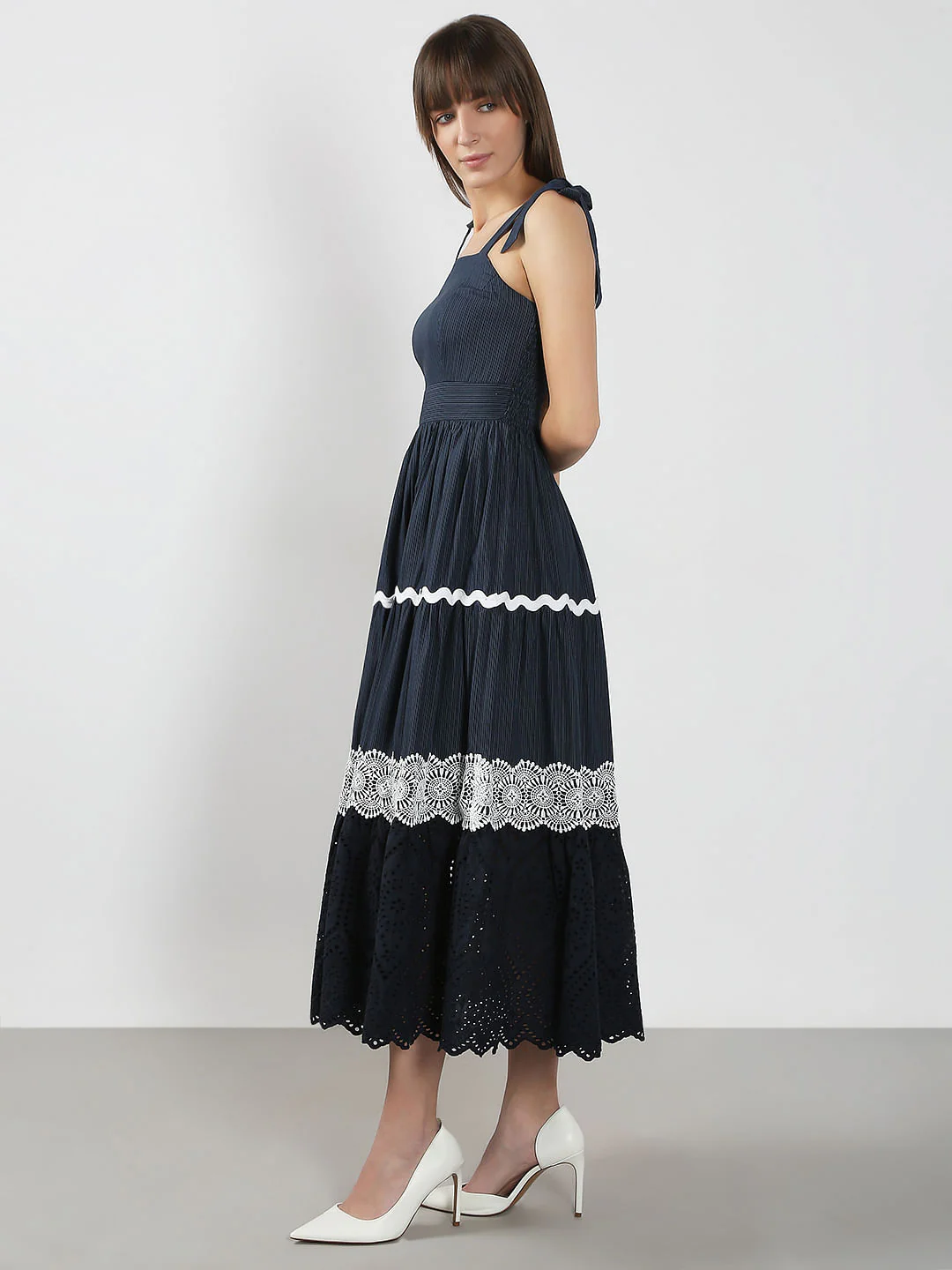 Navy Blue Striped Midaxi Dress - Image 3
