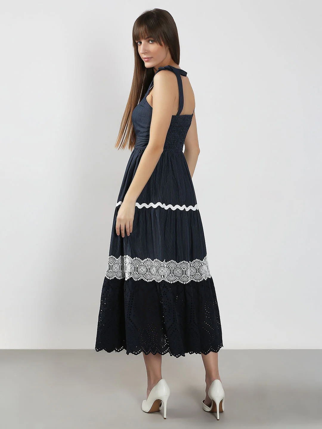 Navy Blue Striped Midaxi Dress - Image 4