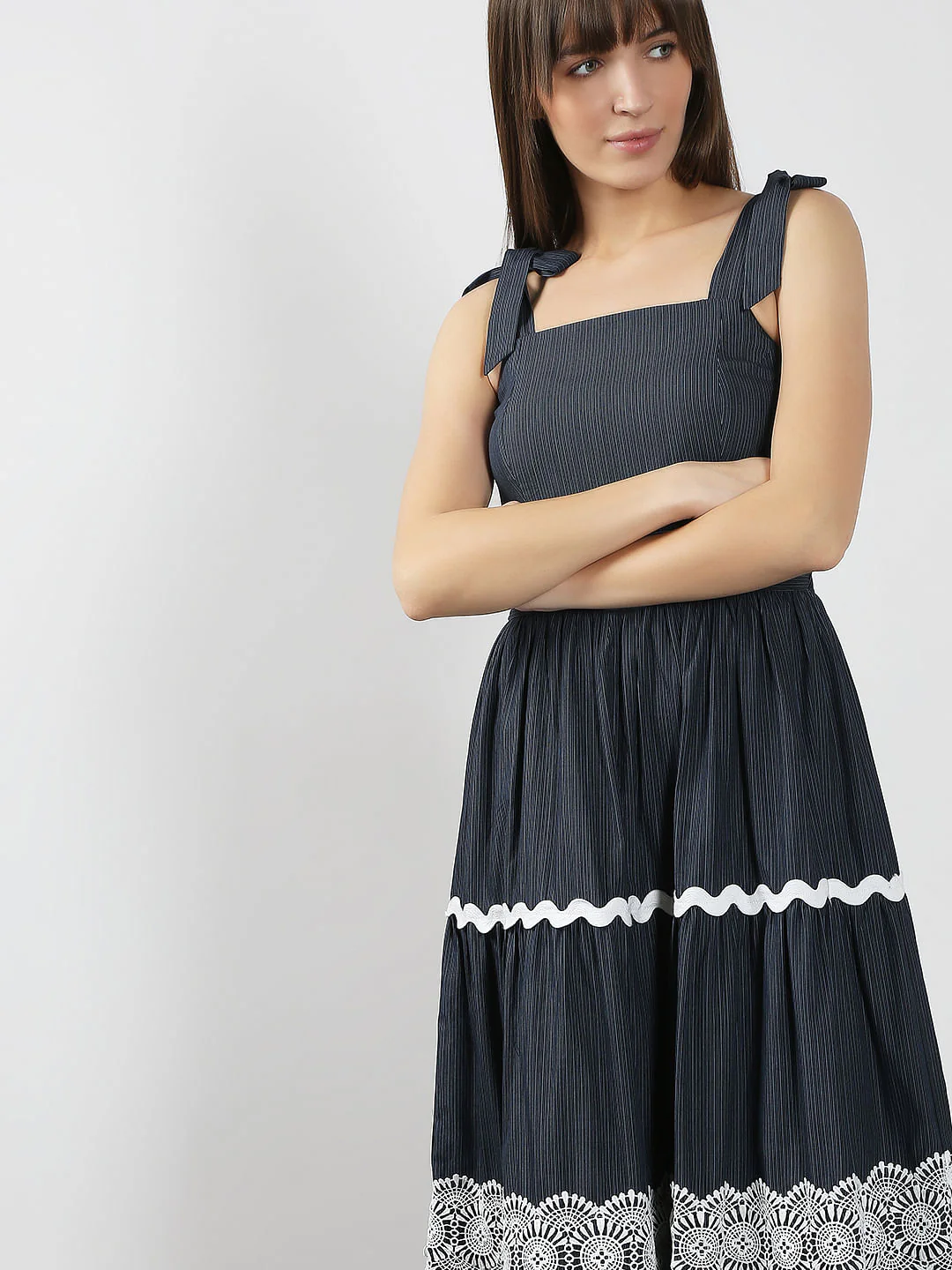 Navy Blue Striped Midaxi Dress - Image 5