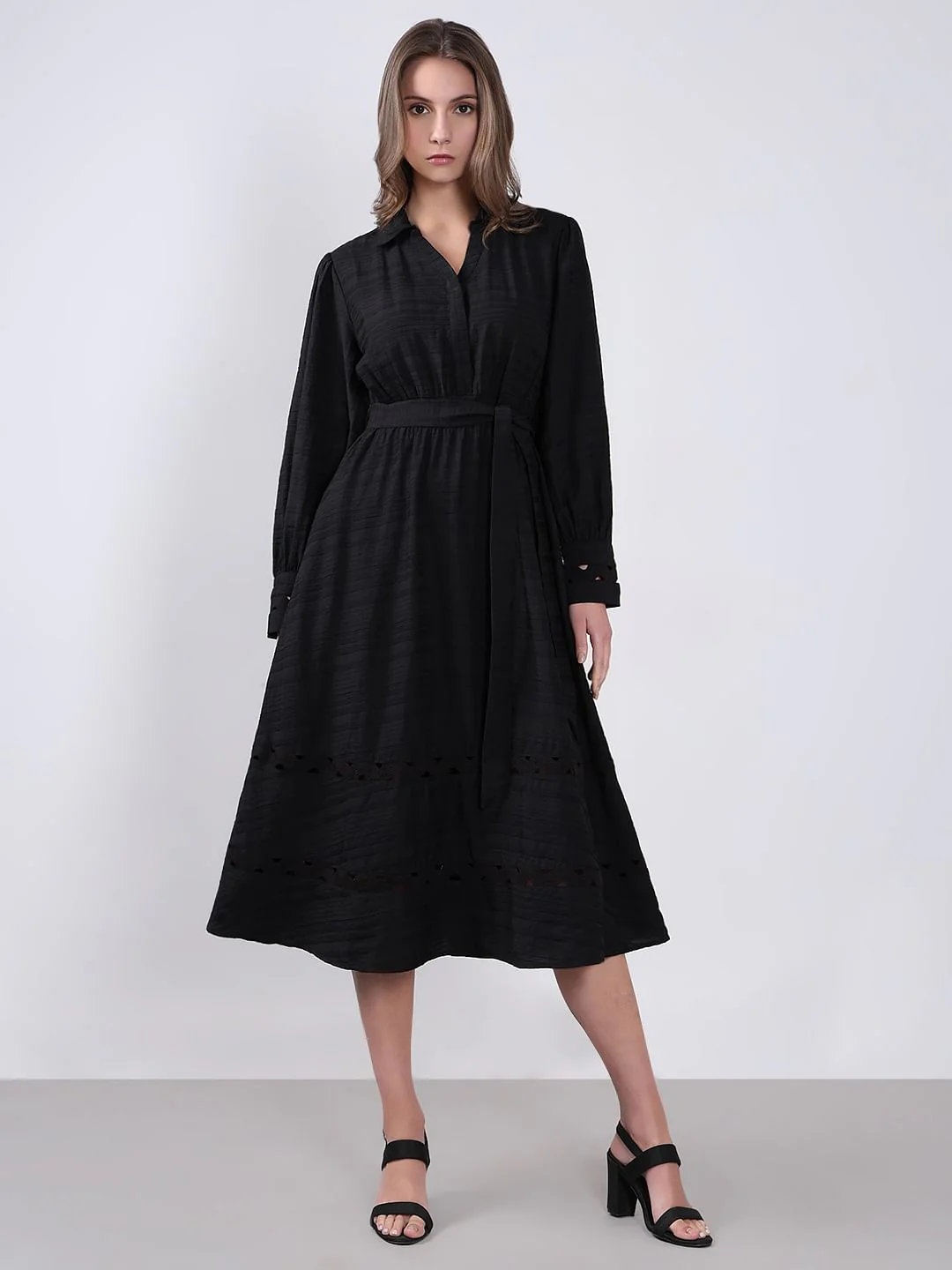Black Cut-Work Shirt Dress - Image 2