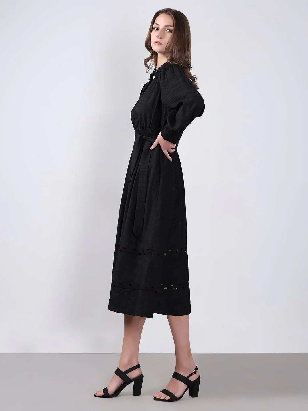 Black Cut-Work Shirt Dress - Image 3