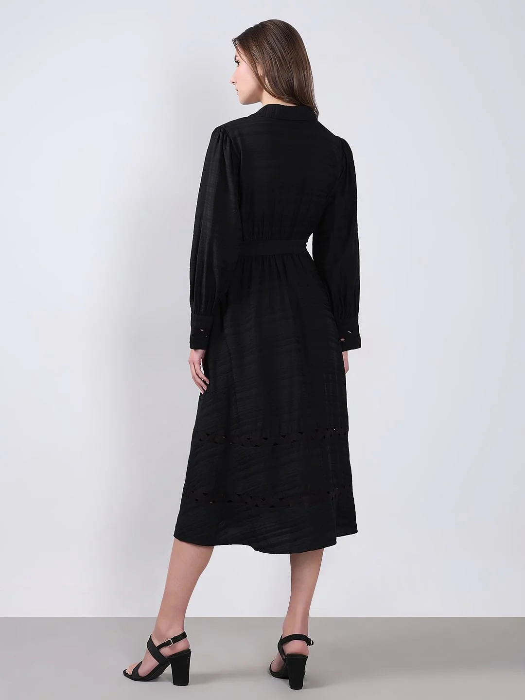 Black Cut-Work Shirt Dress - Image 4