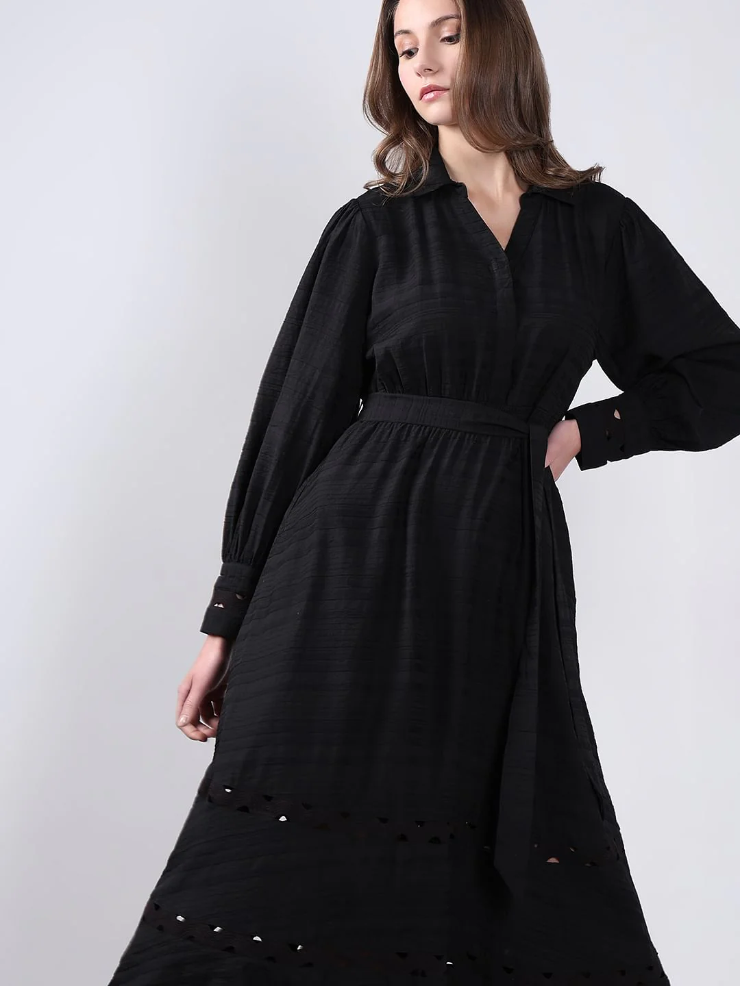 Black Cut-Work Shirt Dress - Image 5