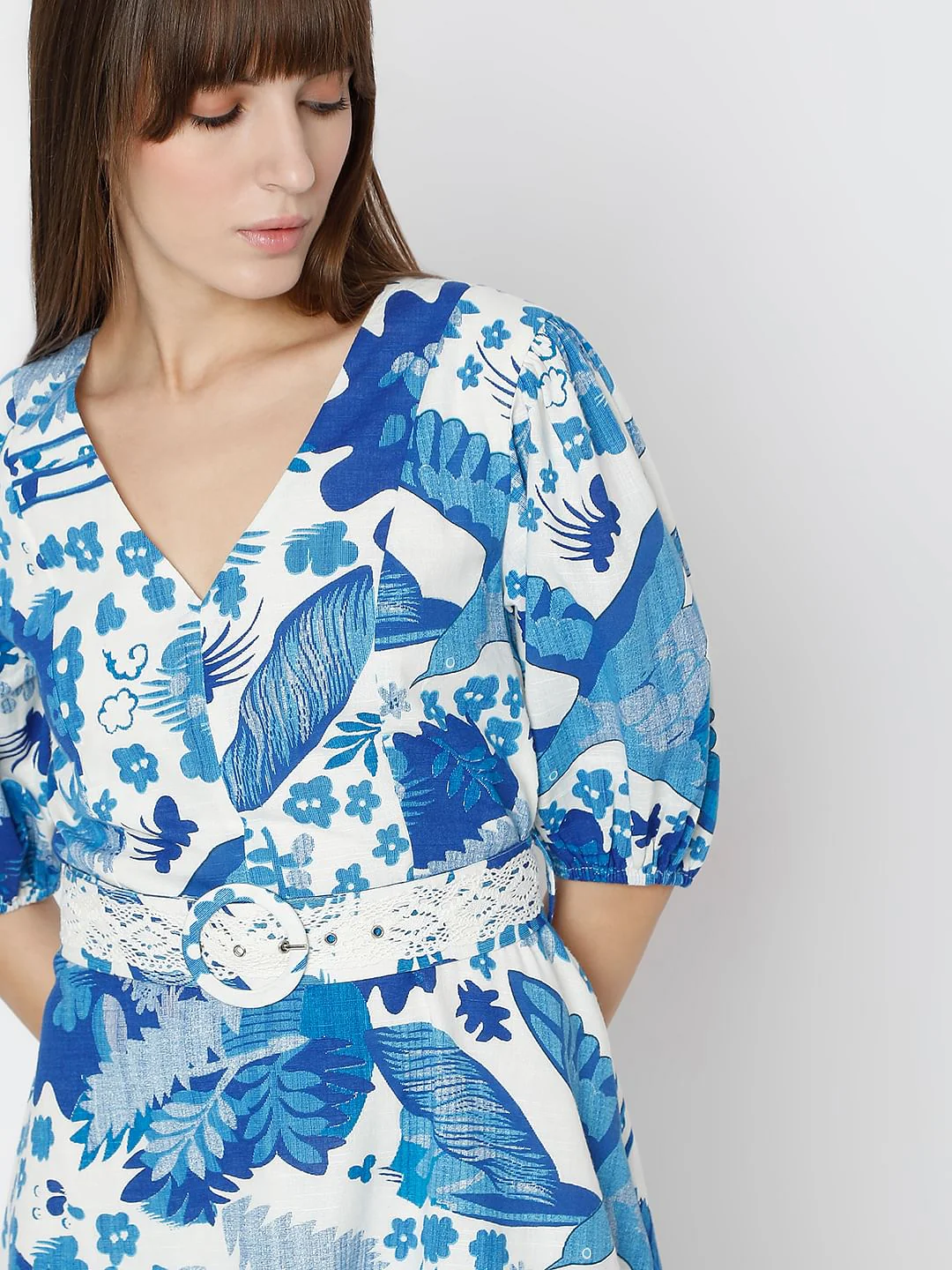 White & Blue Printed Short Dress - Image 6