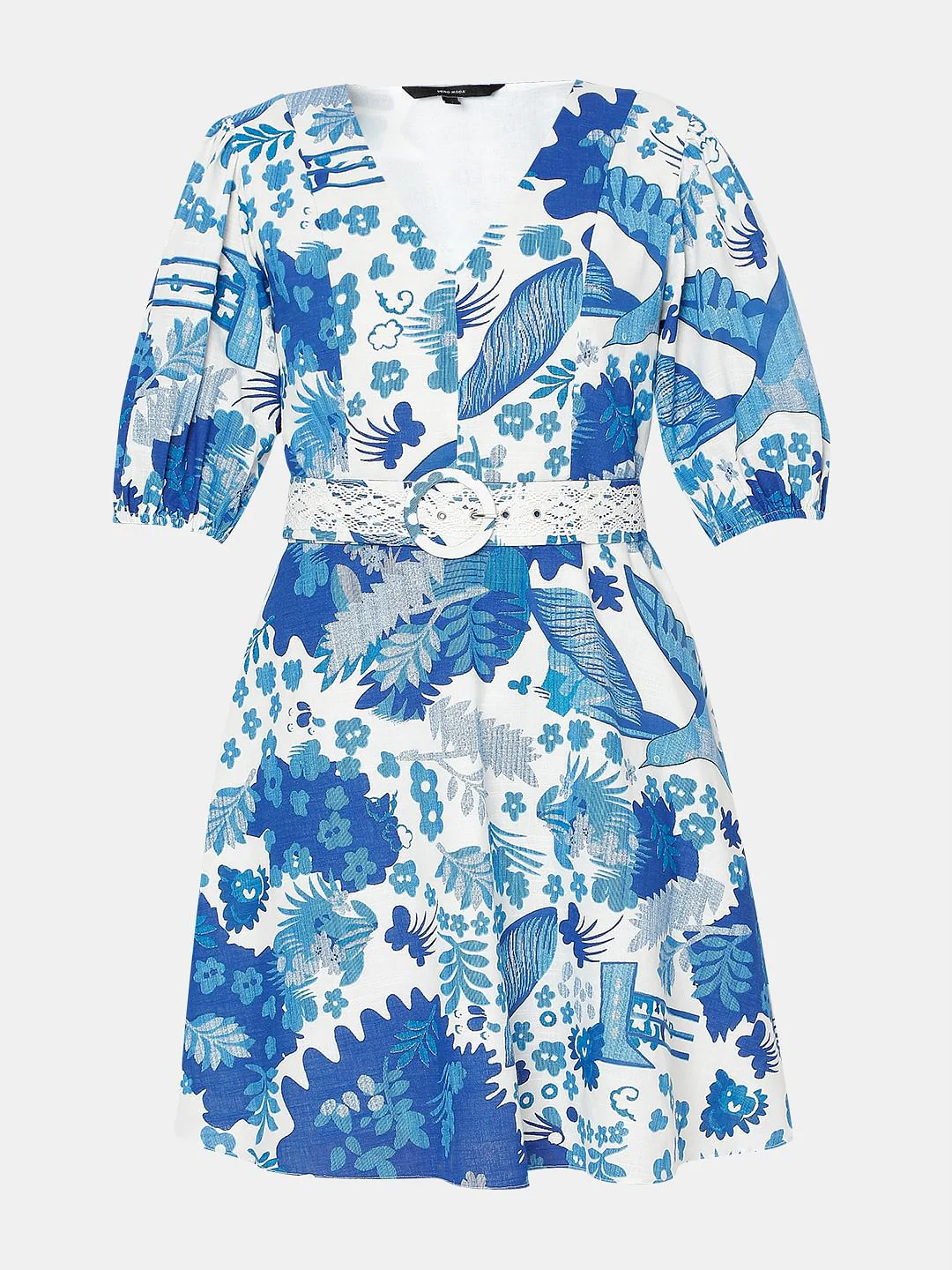 White & Blue Printed Short Dress - Image 7