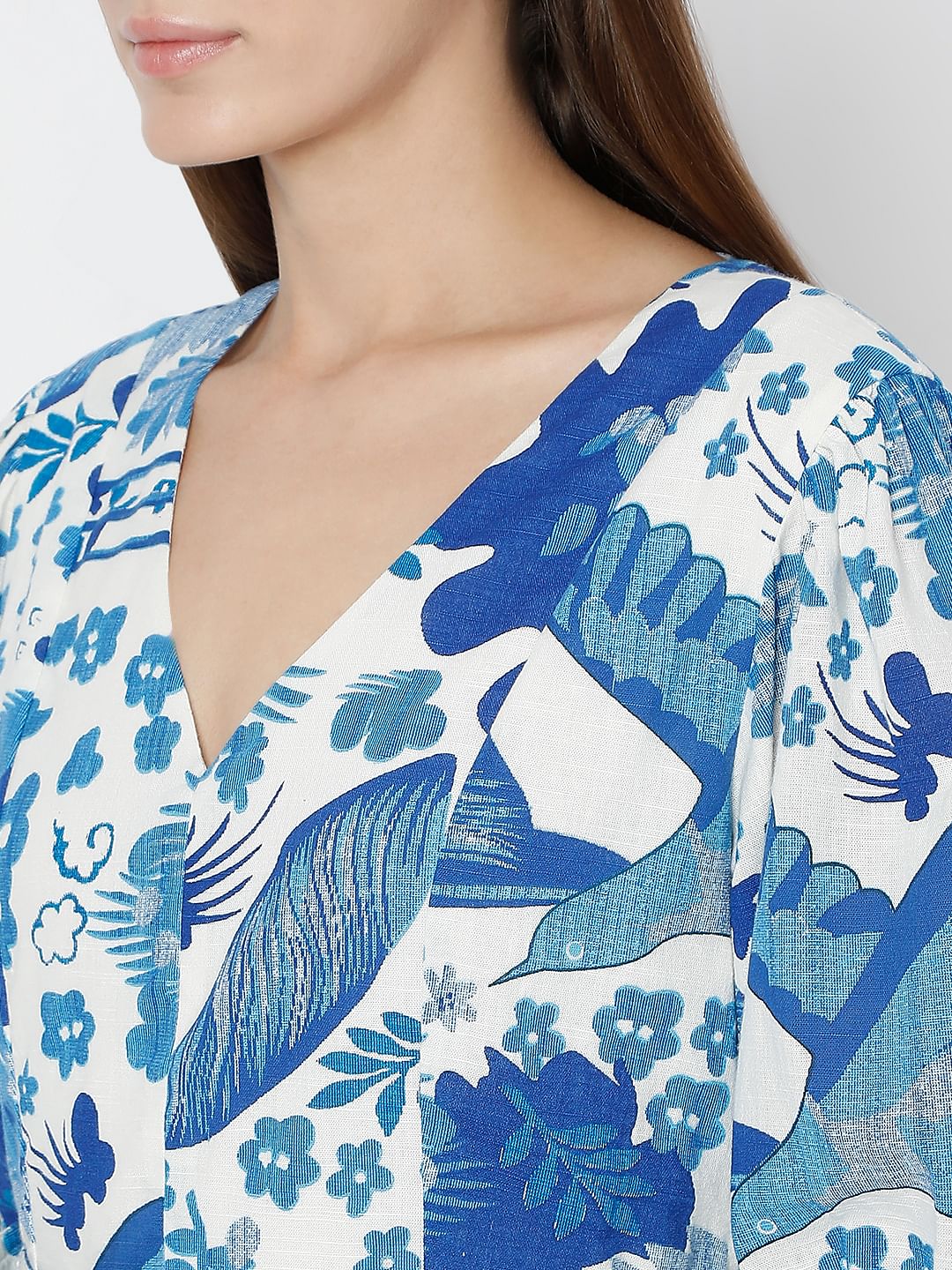 White & Blue Printed Short Dress - Image 8