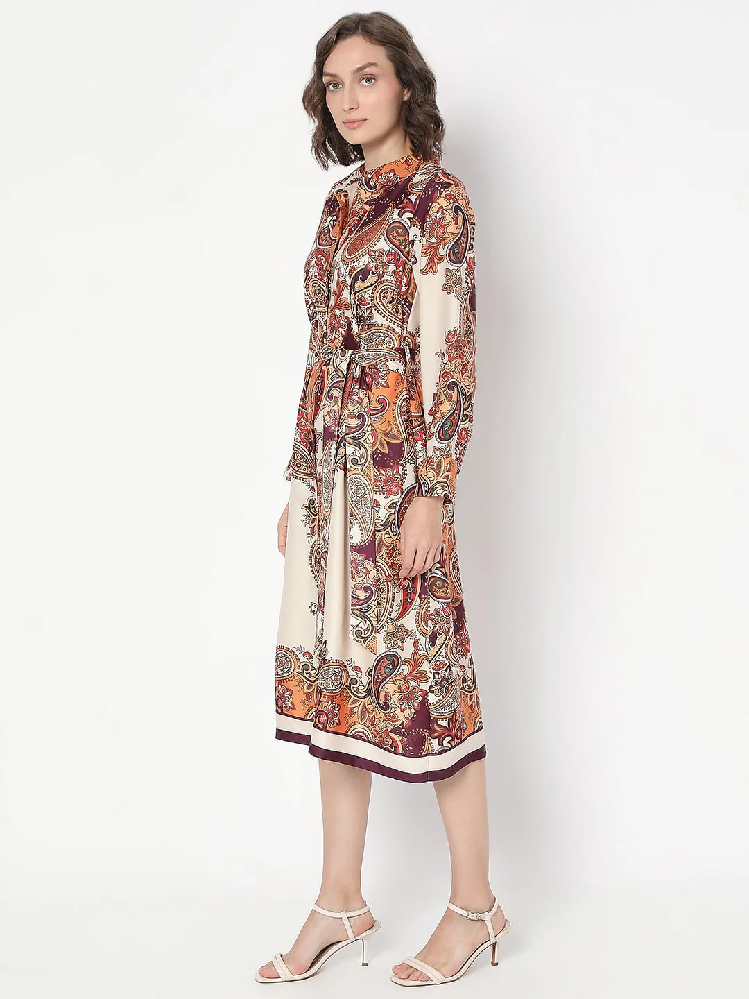 Brown Paisley Printed Shirt Dress - Image 3