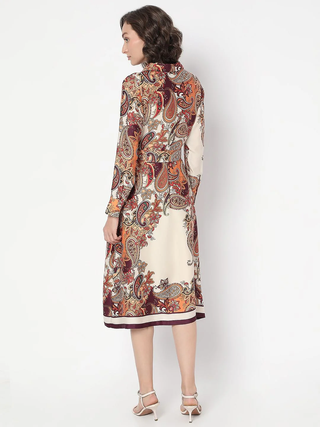 Brown Paisley Printed Shirt Dress - Image 4