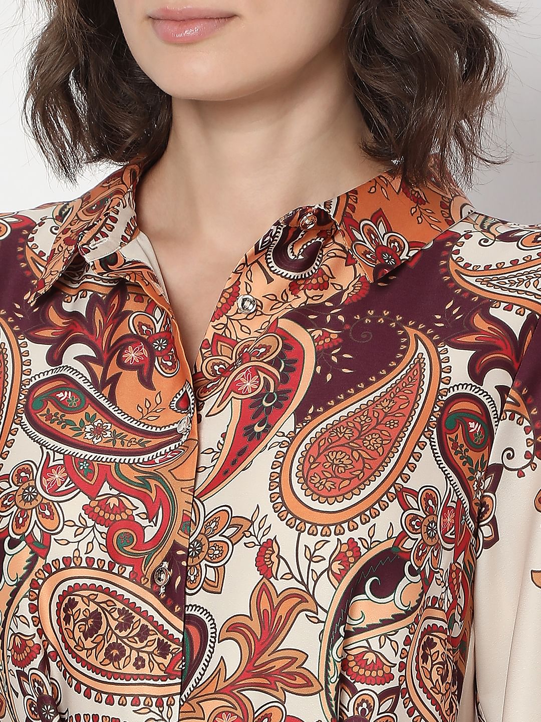 Brown Paisley Printed Shirt Dress - Image 6