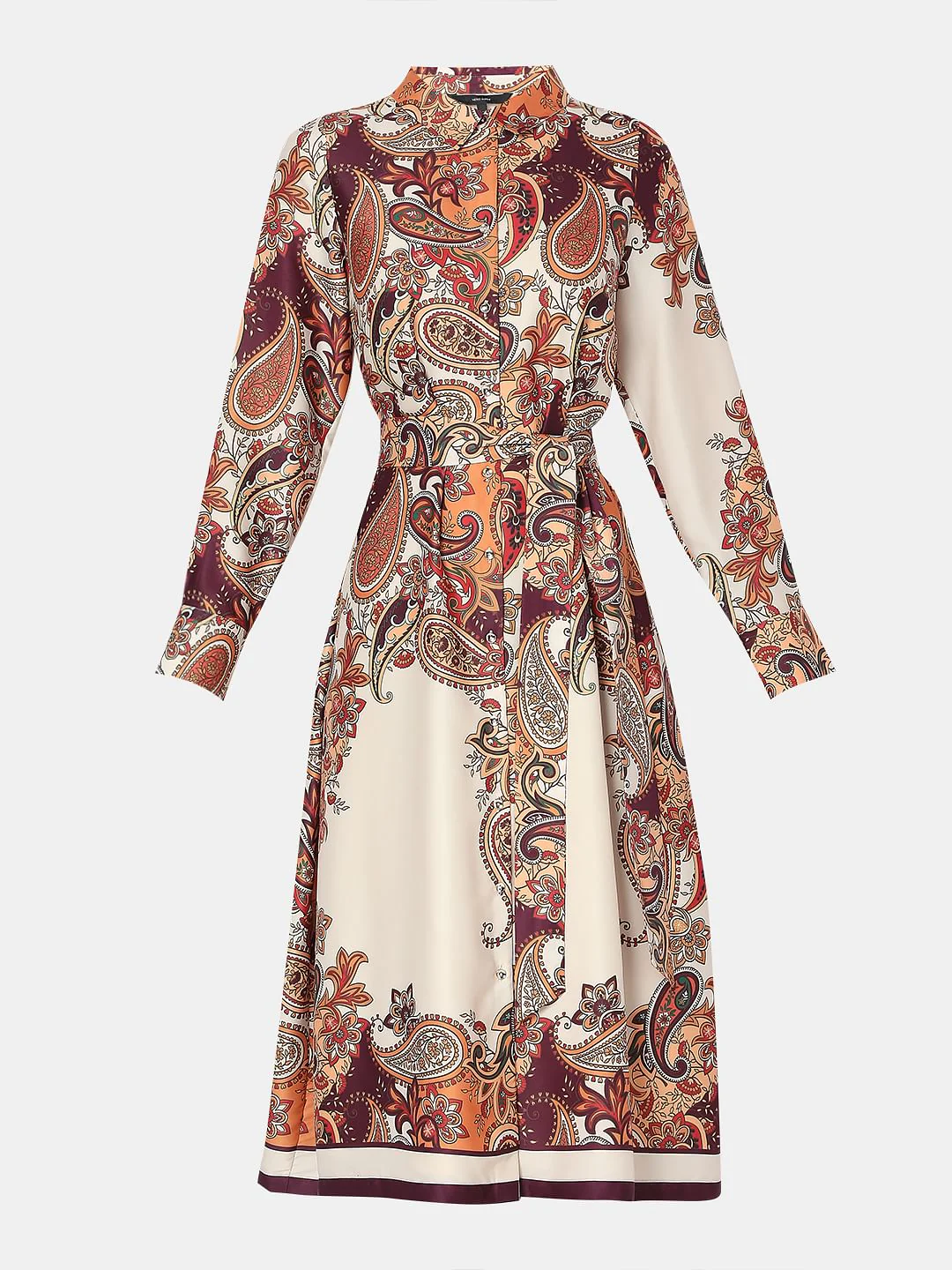 Brown Paisley Printed Shirt Dress - Image 7